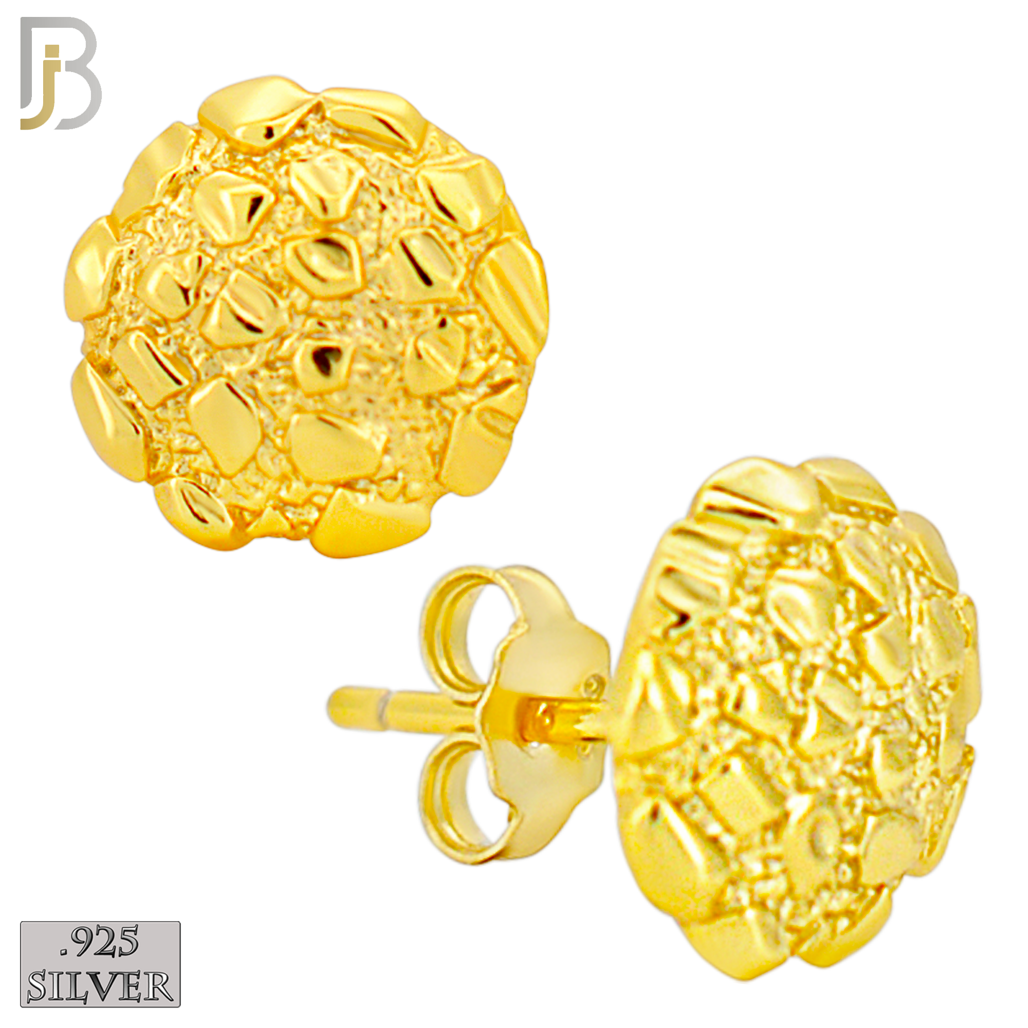 925-ES513 - 925 Sterling Silver in Gold Plating Round Nuggets Push Back Earrings image 1
