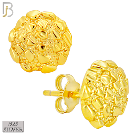925-ES513 - 925 Sterling Silver in Gold Plating Round Nuggets Push Back Earrings image 1