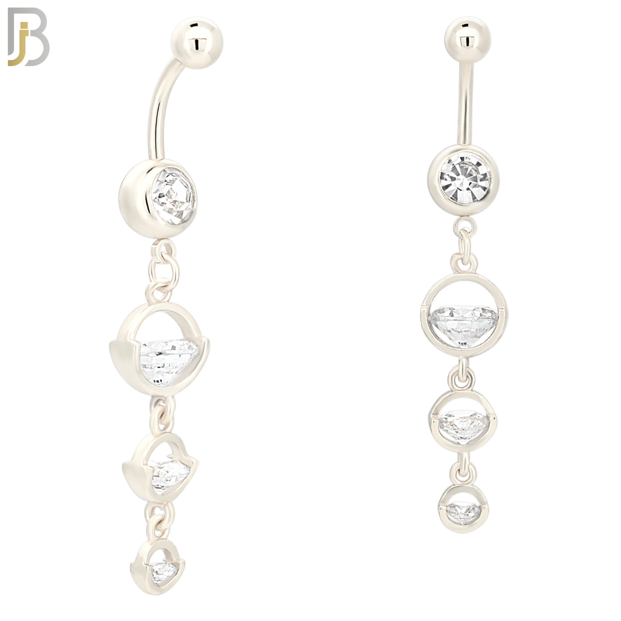 N036 - 316L Stainless Steel Dangling Triple Round  Zircon Design Belly Ring with 4mm Screw Ball image 1