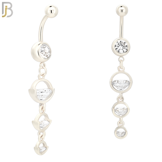 N036 - 316L Stainless Steel Dangling Triple Round  Zircon Design Belly Ring with 4mm Screw Ball image 1