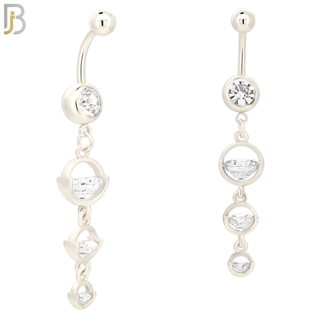 N036 - 316L Stainless Steel Dangling Triple Round  Zircon Design Belly Ring with 4mm Screw Ball image 1