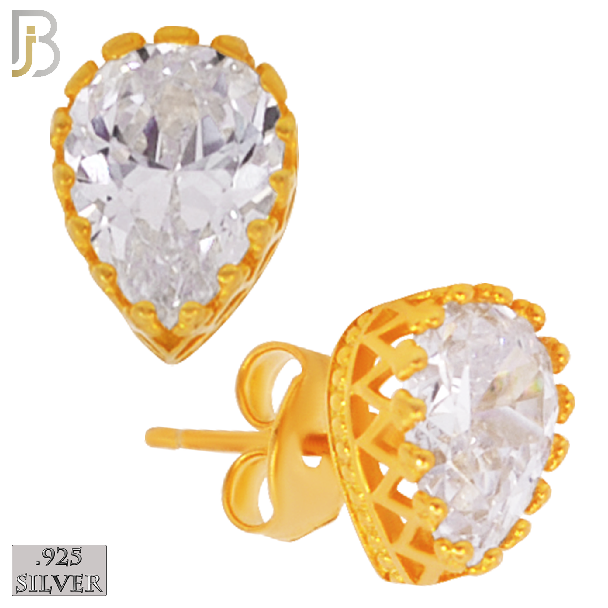 925-ES66 - .925 Sterling Silver Teardrop Crown Design  Prong Zircon Earring Stud image 2
