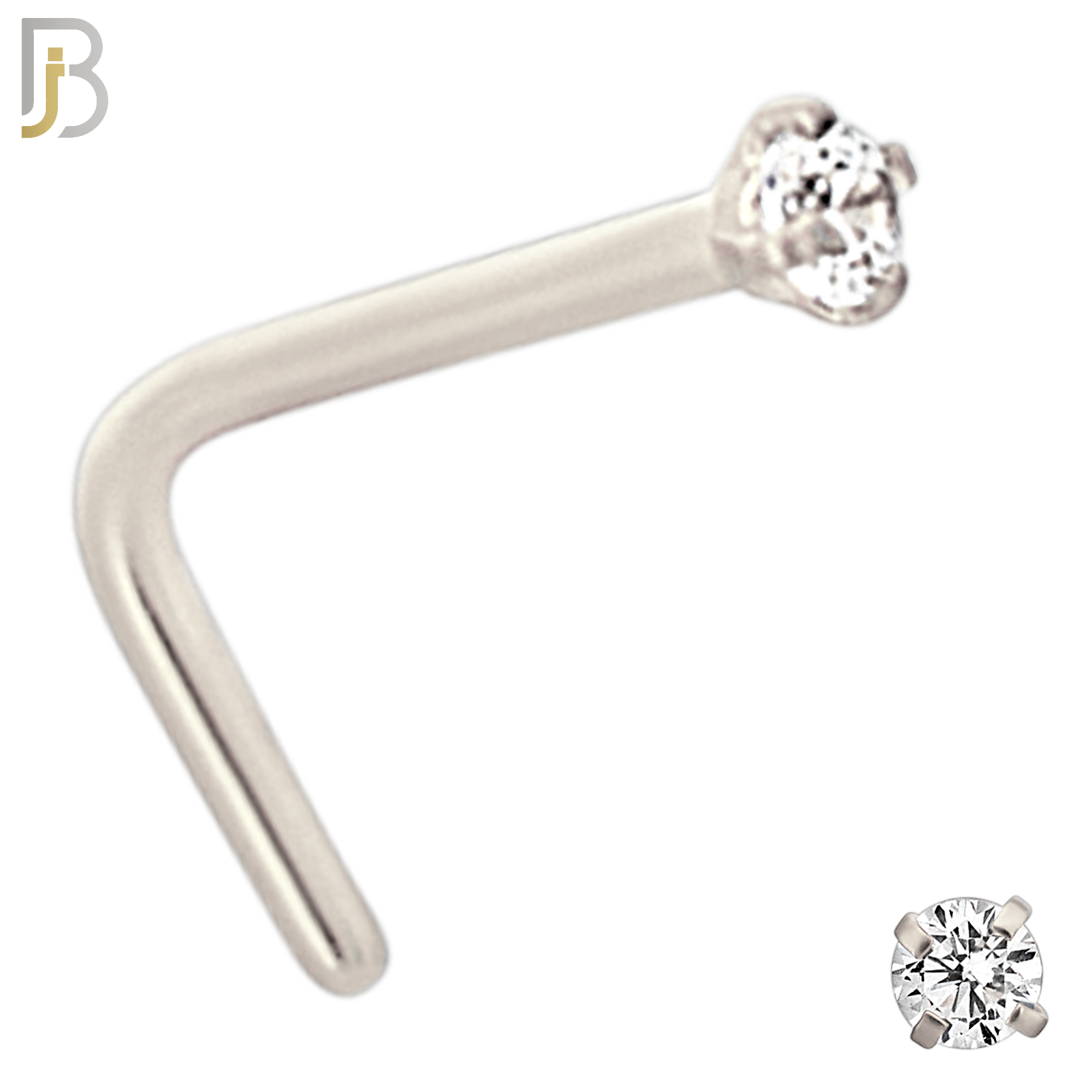 NR10S - 316L Surgical Steel Nose L-Shape Prong Set Zircon Round Nose Ring (PACK OF 6) image 1