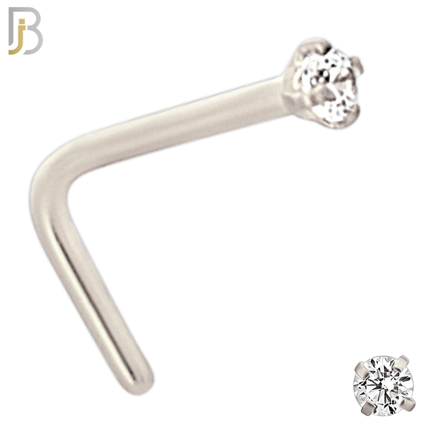NR10S - 316L Surgical Steel Nose L-Shape Prong Set Zircon Round Nose Ring (PACK OF 6) image 1