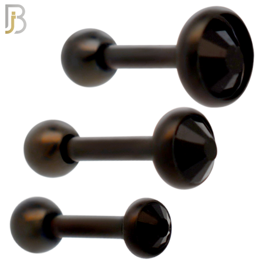 TB118KK -  Black Plated Black Color CZ 316L Stainless Steel Bezel Tragus/Cartilage Barbell (PACK OF 6) image 0