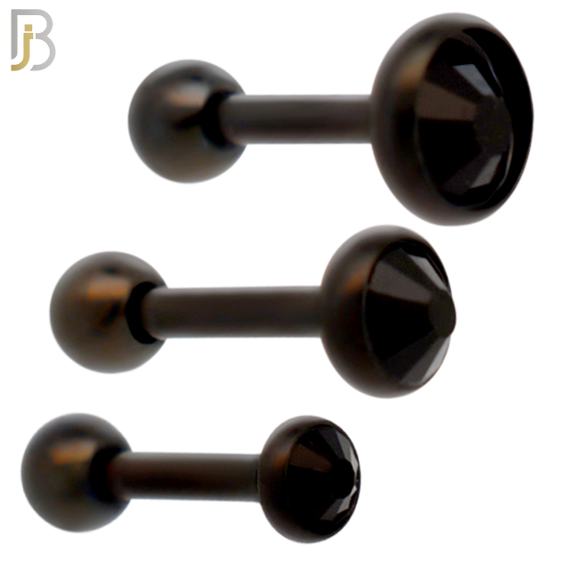 TB118KK -  Black Plated Black Color CZ 316L Stainless Steel Bezel Tragus/Cartilage Barbell (PACK OF 6) image 0