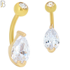 NB50 - 316L Stainless Steel Tear Drop Shaped Clear CZ Banana Belly Navel Ring image 2