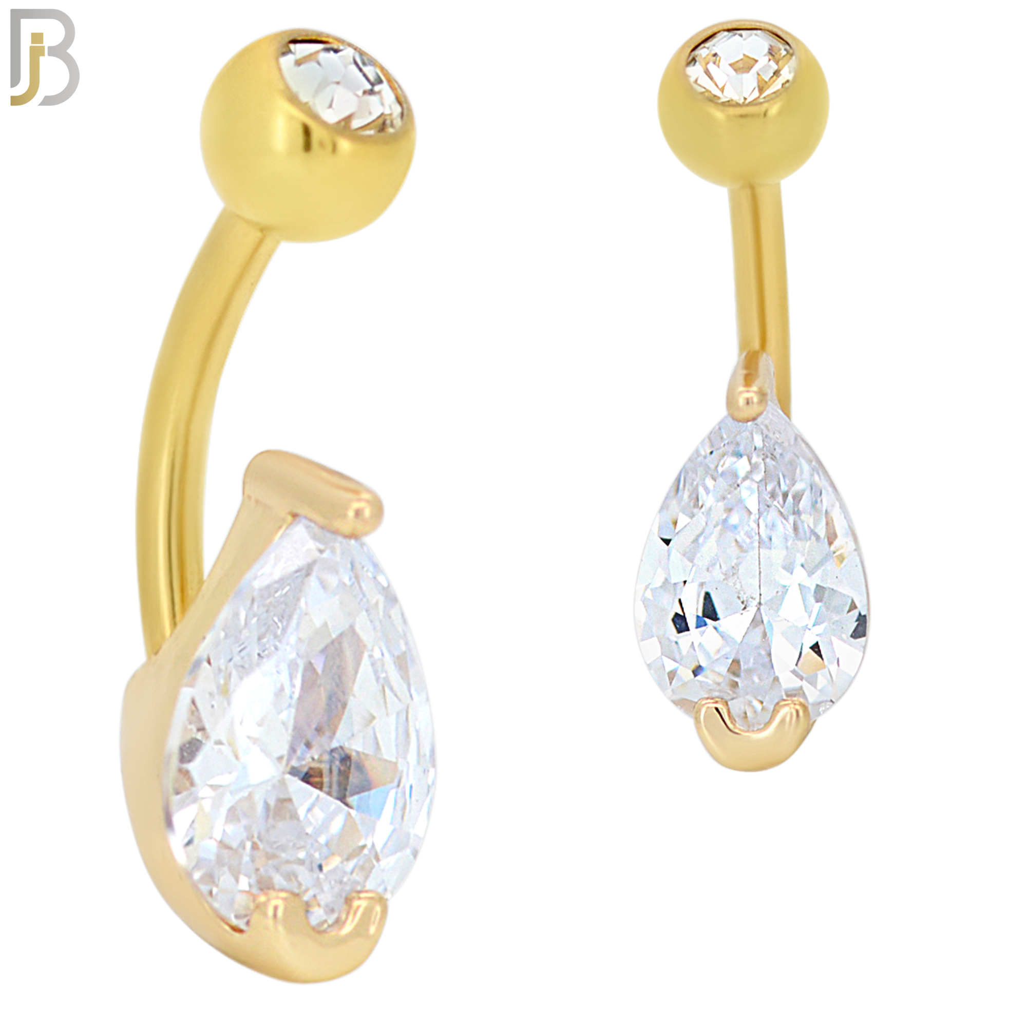 NB50 - 316L Stainless Steel Tear Drop Shaped Clear CZ Banana Belly Navel Ring image 2