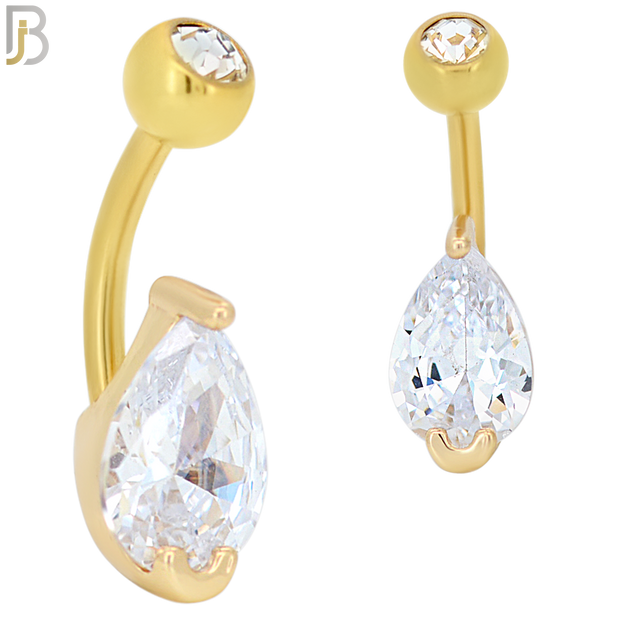 NB50 - 316L Stainless Steel Tear Drop Shaped Clear CZ Banana Belly Navel Ring image 2