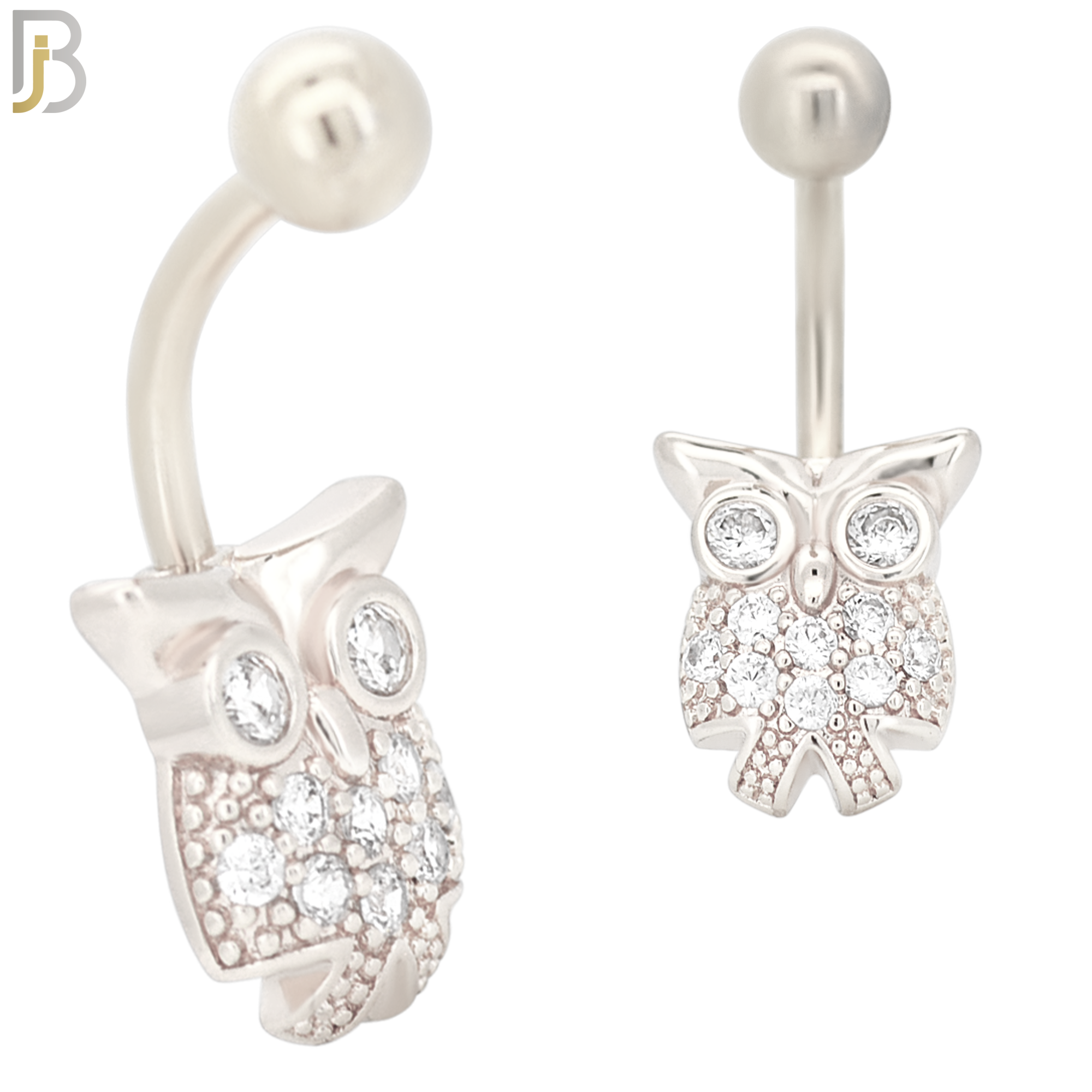 NB40 - 316L Stainless Steel Owl Design Banana Belly Navel Ring image 1