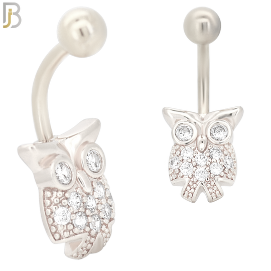 NB40 - 316L Stainless Steel Owl Design Banana Belly Navel Ring image 1