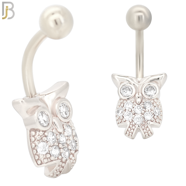 NB40 - 316L Stainless Steel Owl Design Banana Belly Navel Ring image 1
