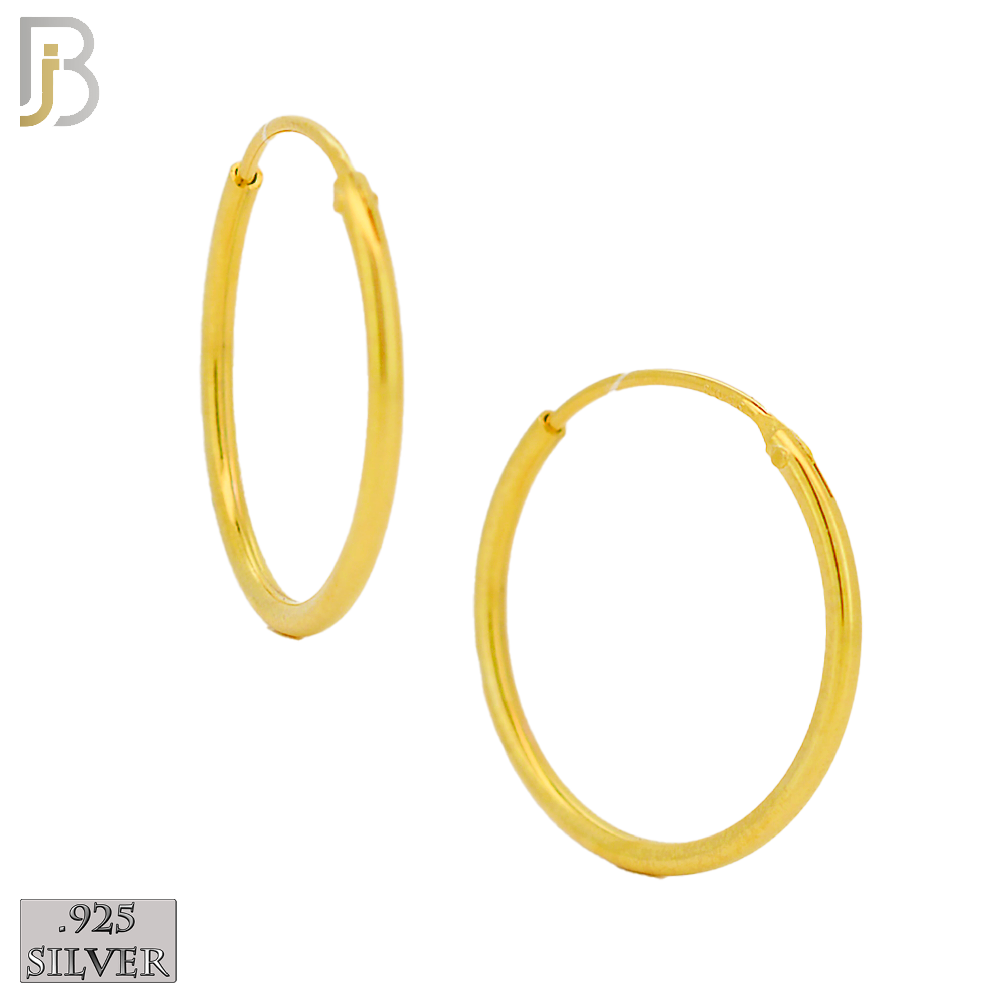925-ES310G - .925 Sterling Silver in Gold Plating Plain Hoop Earrings - 22mm image