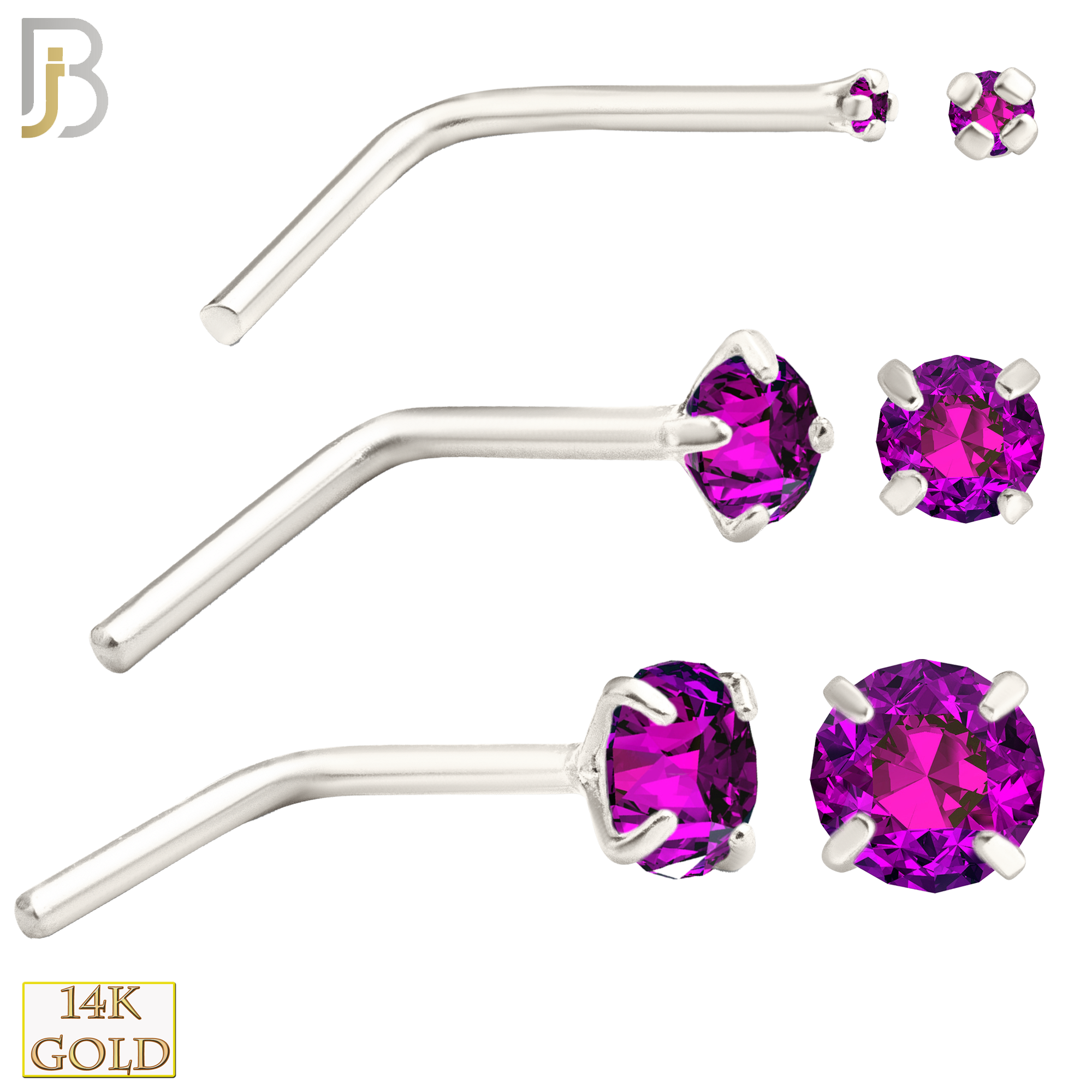 14-NR10CWR - 20g 14k White Gold L-Shaped with Ruby Colored CZ image 0