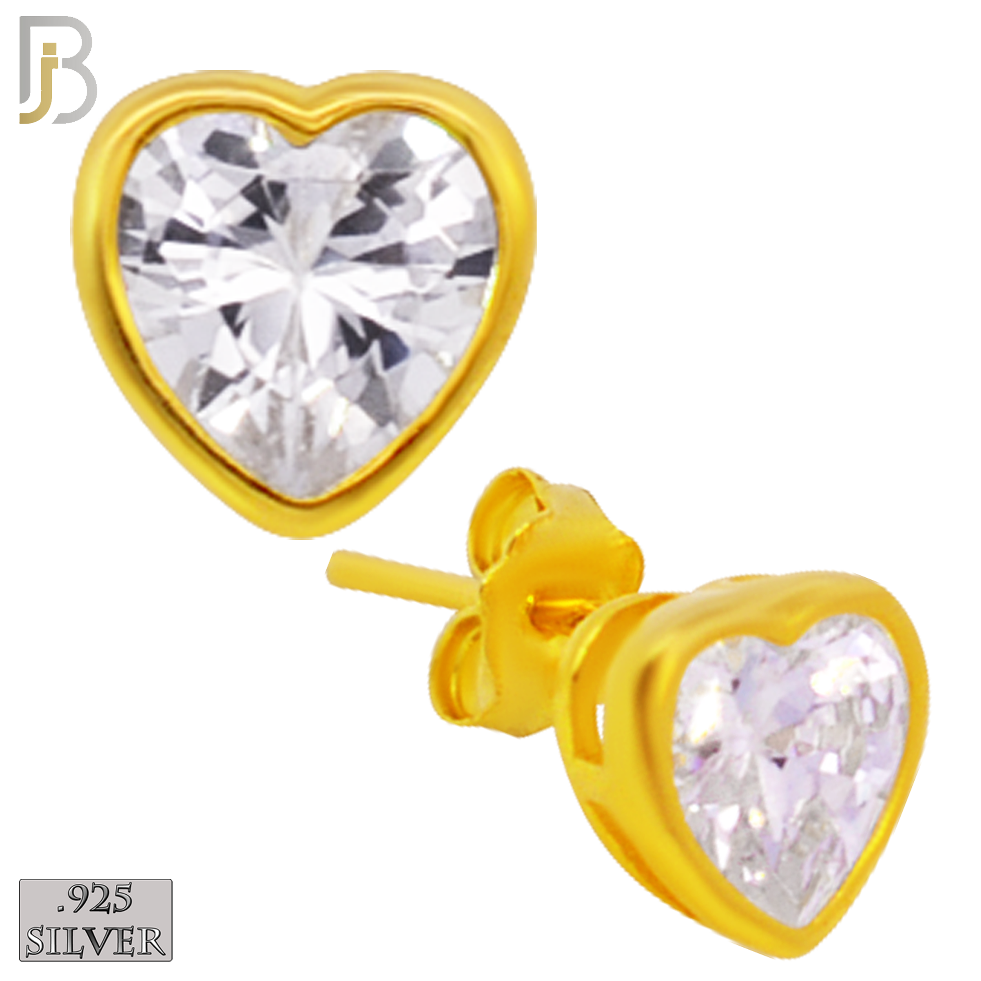 925-ES137-GC - .925 Sterling Silver Gold Plated Earring Stud Heart Bezel Setting Clear Zircon image 0