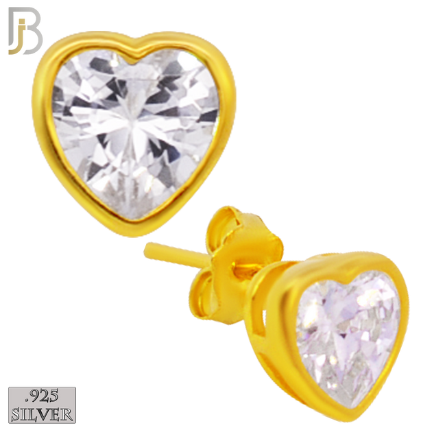 925-ES137-GC - .925 Sterling Silver Gold Plated Earring Stud Heart Bezel Setting Clear Zircon image 0