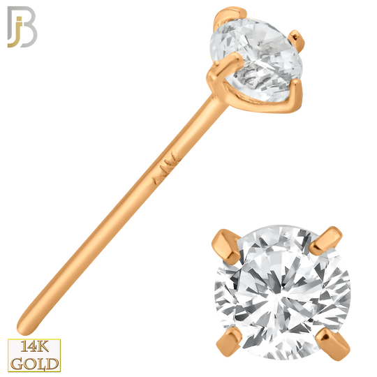 14-NR02L - 14k Solid  Gold Prong Setting  Round Lab Diamond Nose Stud Bend-it Yourself, Nose Straight image