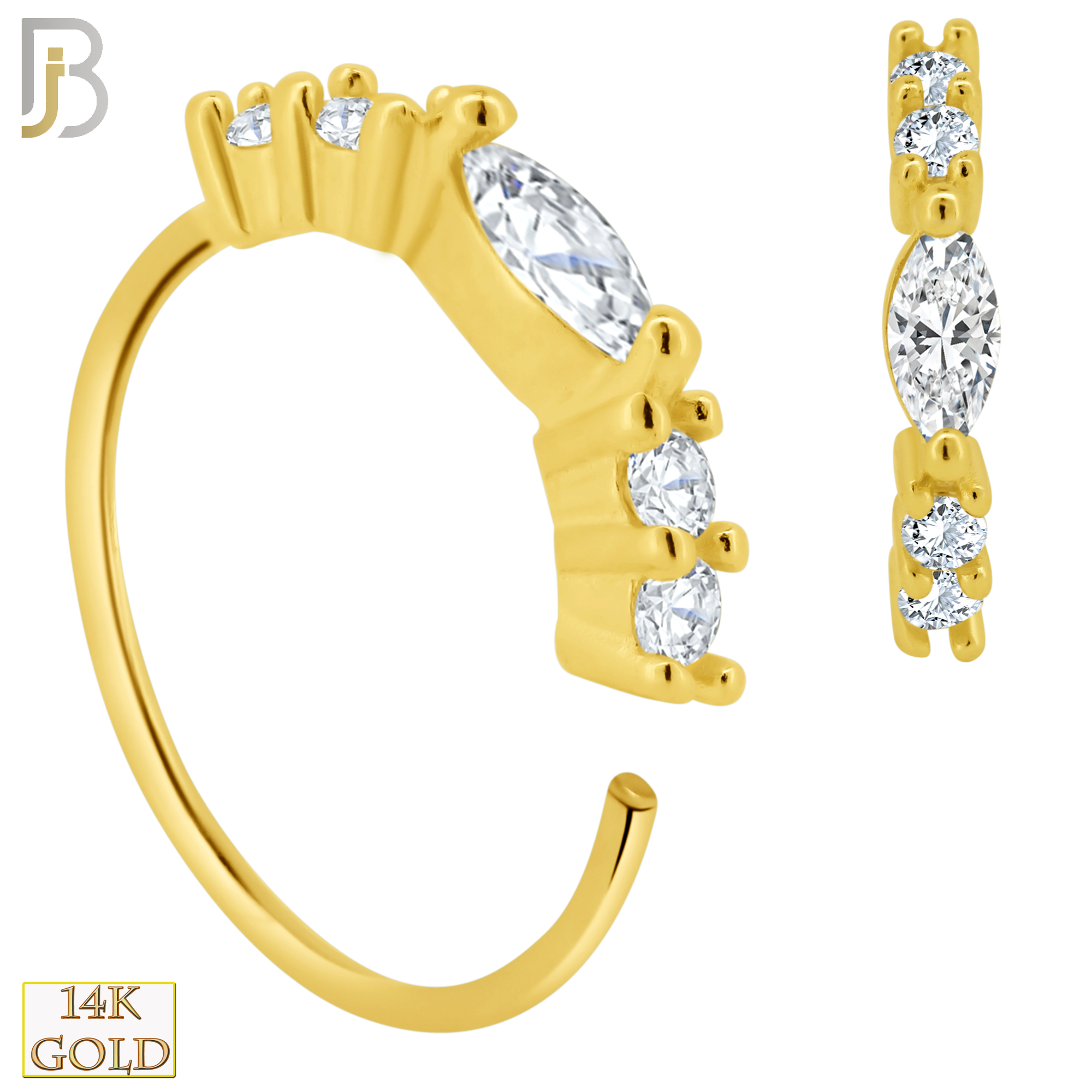 14-CT102C - 14K Solid Gold Hoops with Marquise Shaped Cubic Zirconia and Round Side Stones image 0