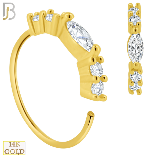 14-CT102C - 14K Solid Gold Hoops with Marquise Shaped Cubic Zirconia and Round Side Stones image 0