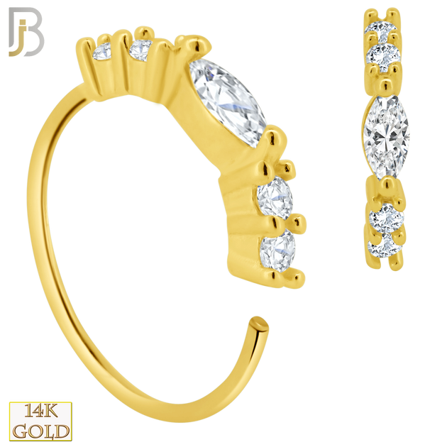 14-CT102C - 14K Solid Gold Hoops with Marquise Shaped Cubic Zirconia and Round Side Stones image 0