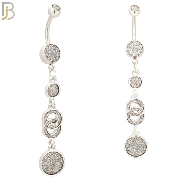 N003 - 316L Stainless Steel Dangling Infinity Round Sandpaper Design Belly Ring with 4mm Screw Ball image 1