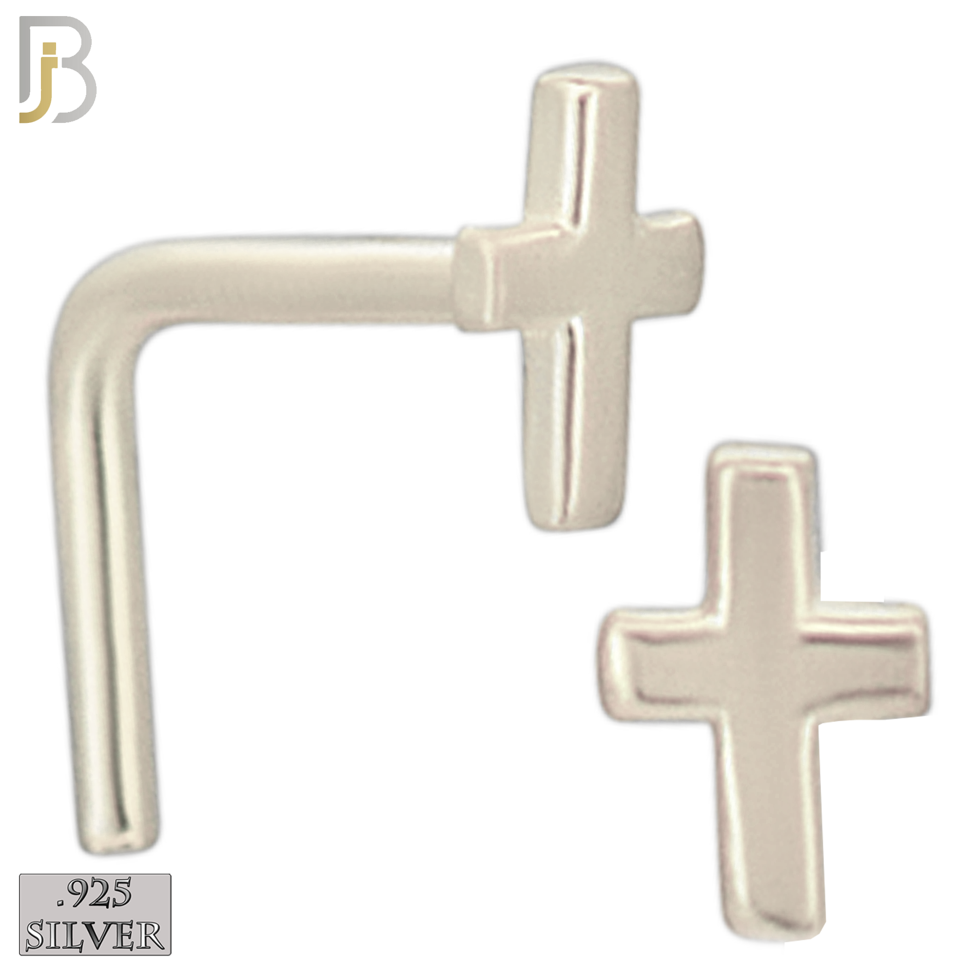 925-NR21LGS -  925 Sterling Silver Plain Flat Cross L Shape Nose Ring (Pack of 6) image 1