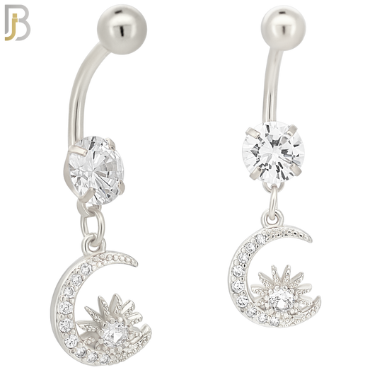 N069 - 316L Stainless Steel Dangling Moon and Sun Zircon Design Belly Ring with 5mm Screw Ball image 1