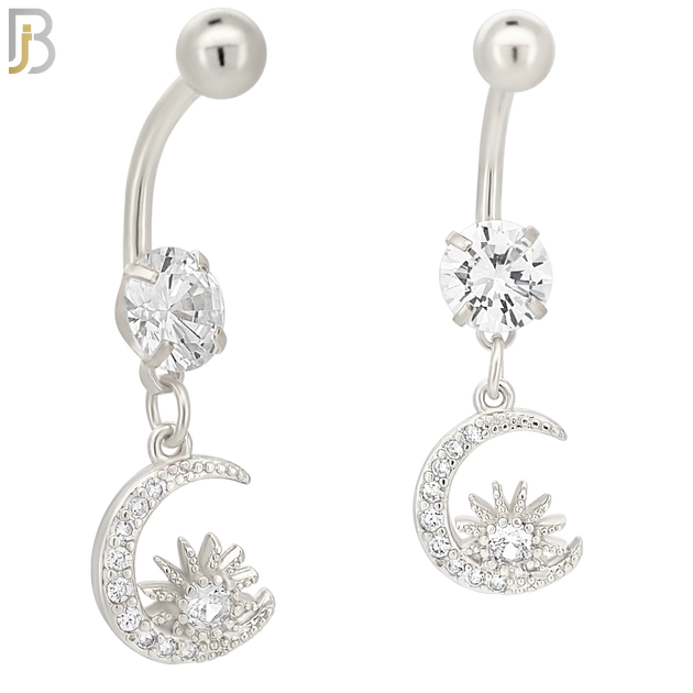 N069 - 316L Stainless Steel Dangling Moon and Sun Zircon Design Belly Ring with 5mm Screw Ball image 1