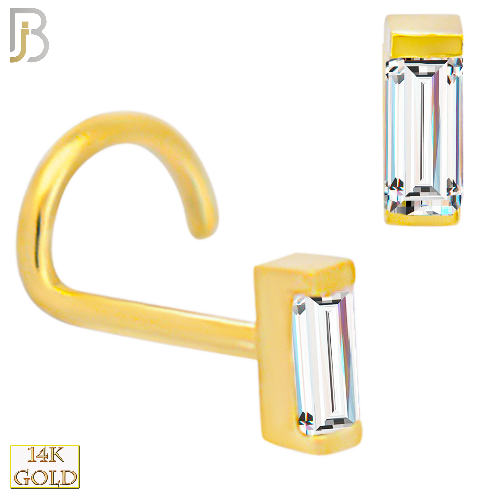 14-NR106C - 14k Solid Gold Baguette Shaped CZ in Bezel Setting Nose Screw image 0
