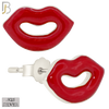 925-ES427 - Push Back - .925 Sterling Silver Red Enamel Lips Earrings Stud Earrings image 0