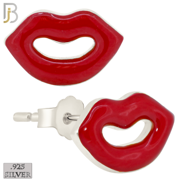 925-ES427 - Push Back - .925 Sterling Silver Red Enamel Lips Earrings Stud Earrings image 0