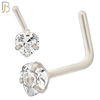 NR42L - 316L Surgical Steel L-Shape Nose Ring with 3mm Heart Shaped Clear Zircon in Three Prong Setting (PACK OF 6) image 1