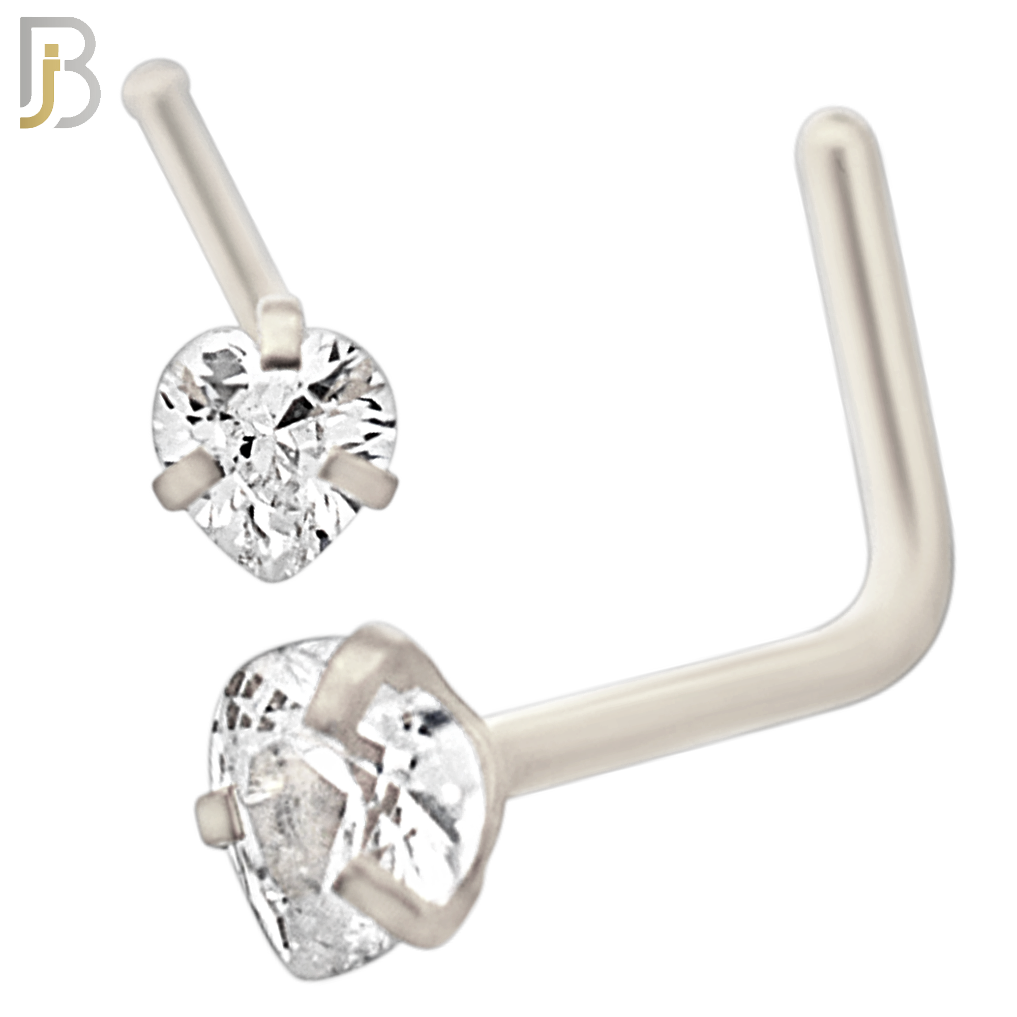 NR42L - 316L Surgical Steel L-Shape Nose Ring with 3mm Heart Shaped Clear Zircon in Three Prong Setting (PACK OF 6) image 1