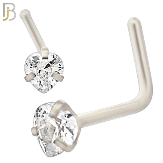 NR42L - 316L Surgical Steel L-Shape Nose Ring with 3mm Heart Shaped Clear Zircon in Three Prong Setting (PACK OF 6) image 1
