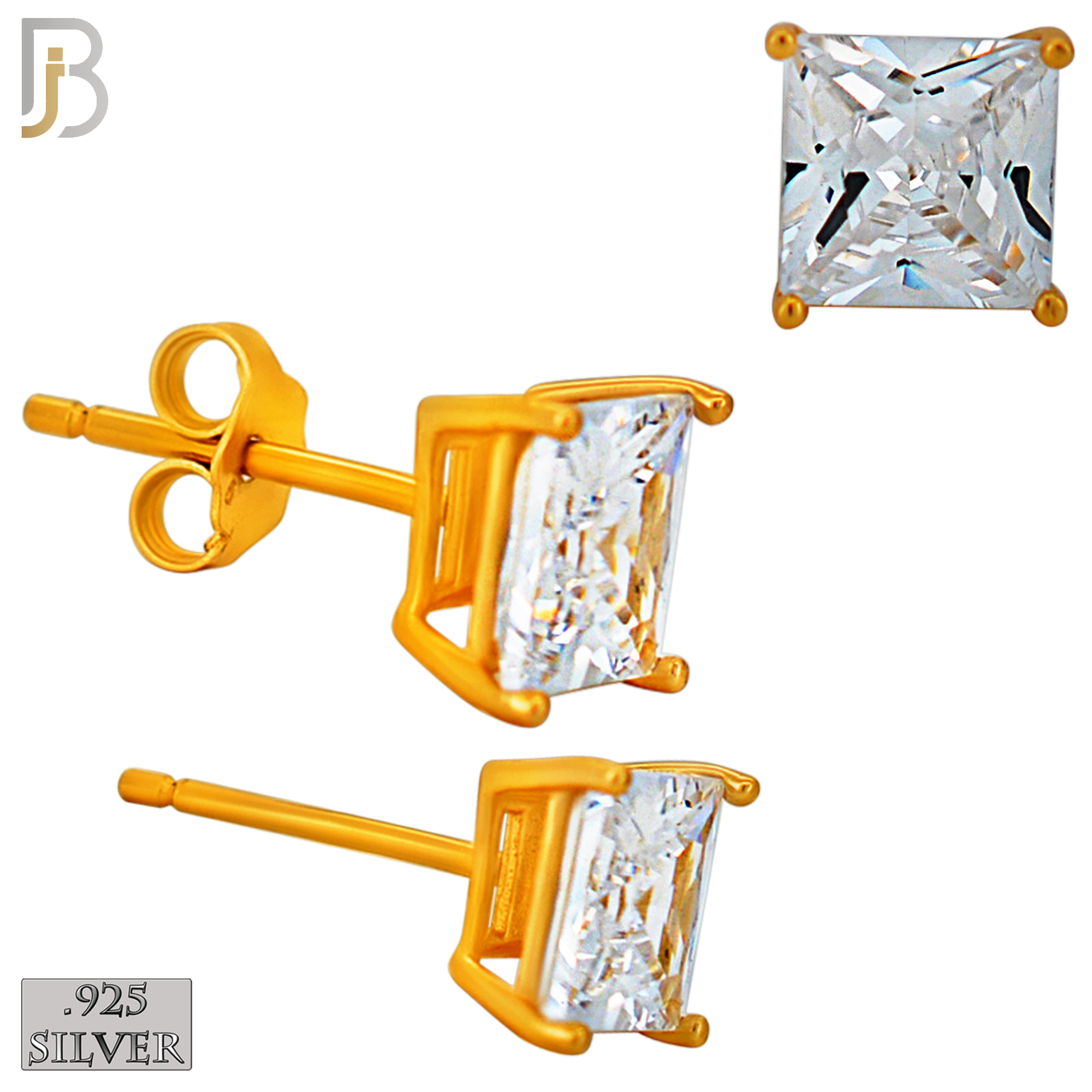 925-ES72-RC - .925 Sterling Silver Rose Gold Plated Earring Stud Casting Square Princess Cut Prong Setting Clear Zircon image 5