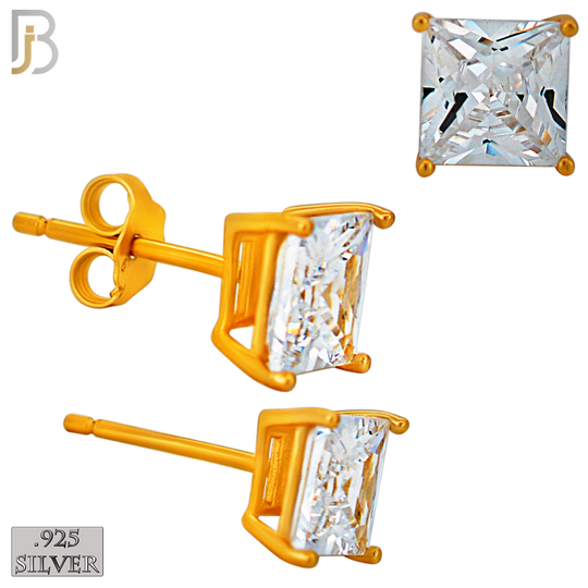 925-ES72-RC - .925 Sterling Silver Rose Gold Plated Earring Stud Casting Square Princess Cut Prong Setting Clear Zircon image 5