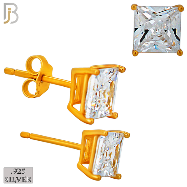 925-ES72-RC - .925 Sterling Silver Rose Gold Plated Earring Stud Casting Square Princess Cut Prong Setting Clear Zircon image 5