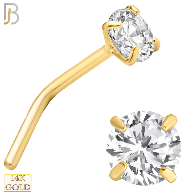 14-NR10CY-22 - 14k Solid Yellow Gold 22g Prong Setting  Round Cubic Zircona L-Shape - 3mm image