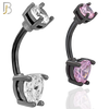 NB06K - 316L Stainless Steel Black Plated Heart Prong Setting Zircon  Banana Belly Navel Ring  (PACK OF 6) image 0