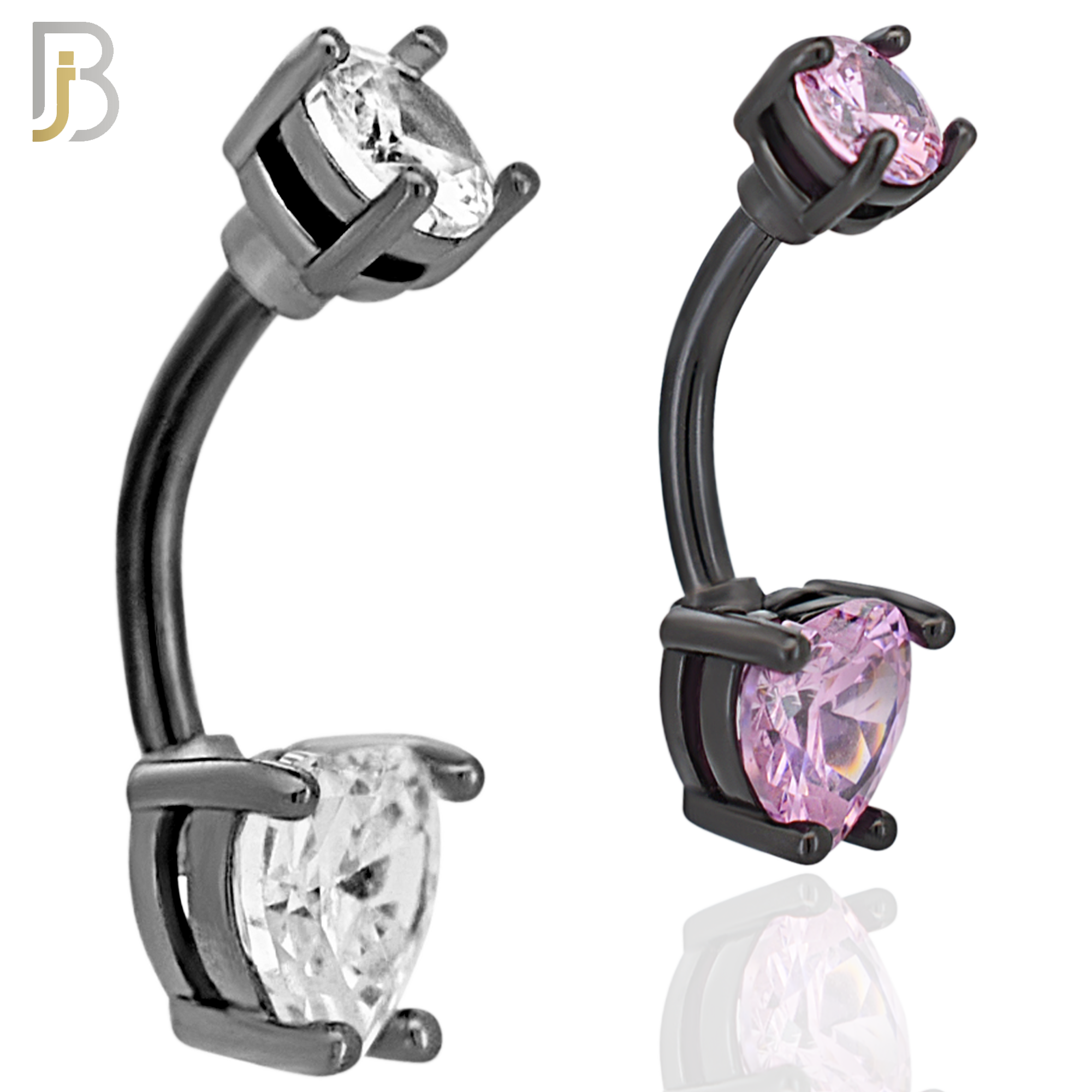 NB06K - 316L Stainless Steel Black Plated Heart Prong Setting Zircon  Banana Belly Navel Ring  (PACK OF 6) image 0