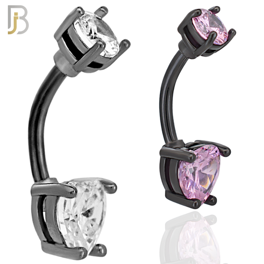 NB06K - 316L Stainless Steel Black Plated Heart Prong Setting Zircon  Banana Belly Navel Ring  (PACK OF 6) image 0