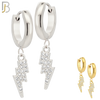ES84 - 316L Stainless Steel Dangling Lightning Bolt with Zircon Design Huggies Clip On image 0