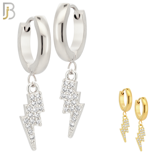 ES84 - 316L Stainless Steel Dangling Lightning Bolt with Zircon Design Huggies Clip On image 0