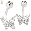 NB111 - 316L Surgical Steel Butterfly Marquise CZ in Both Upper Wings Belly Ring image 1