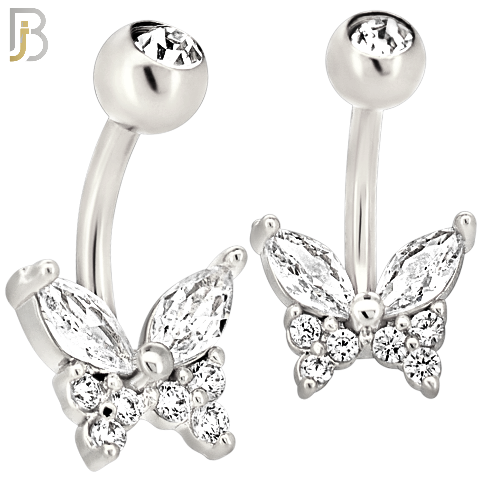 NB111 - 316L Surgical Steel Butterfly Marquise CZ in Both Upper Wings Belly Ring image 1
