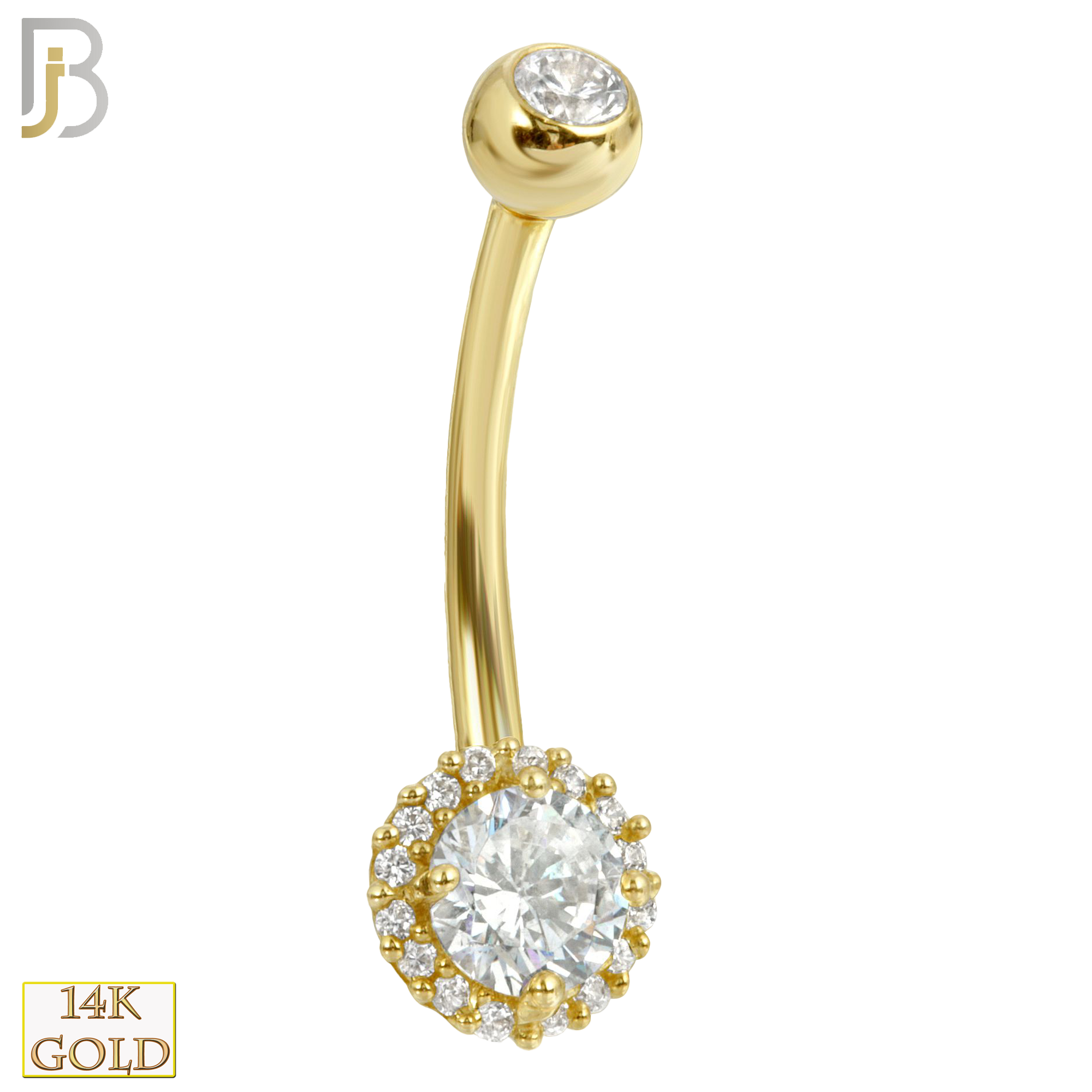 14-NB13 - 14k Solid Gold Banana Belly Ring with  6.5mm Round Design image 0