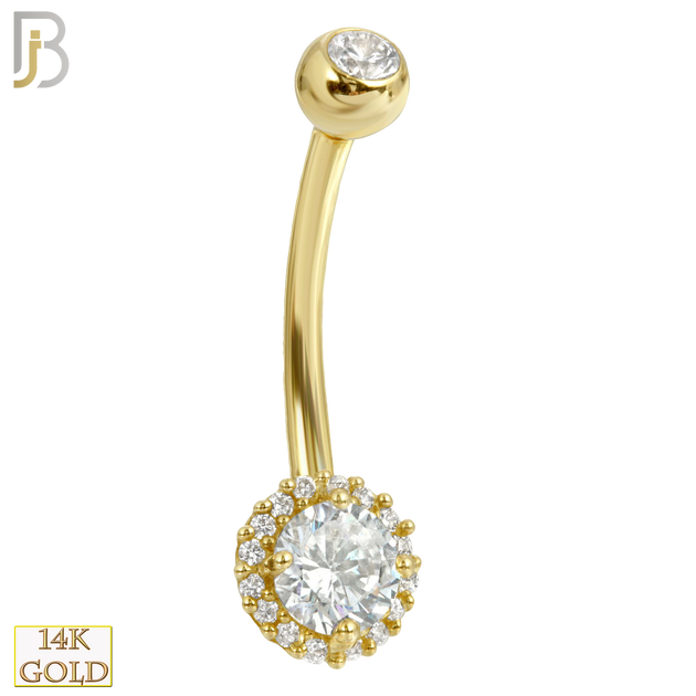 14-NB13 - 14k Solid Gold Banana Belly Ring with  6.5mm Round Design image 0