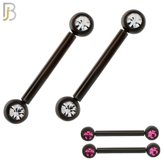 NP16K - 316L Surgical Steel Black Plated Push In Round Bezel Zircon Nipple Ring Piercing image 0