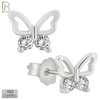 925-ES144 - .925 Sterling Silver Hollow Butterfly Design with Zircon Design Earring Stud image 1