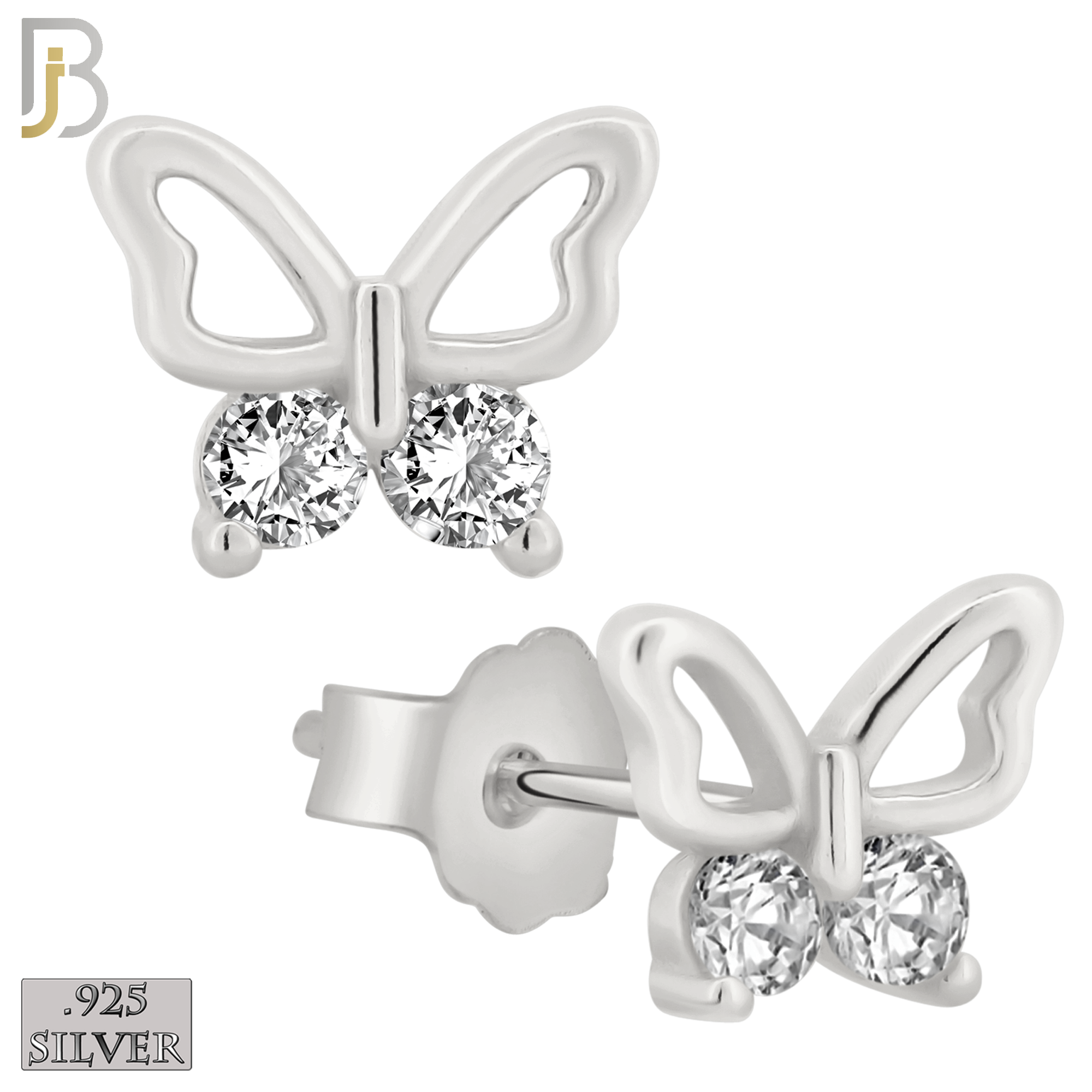 925-ES144 - .925 Sterling Silver Hollow Butterfly Design with Zircon Design Earring Stud image 1